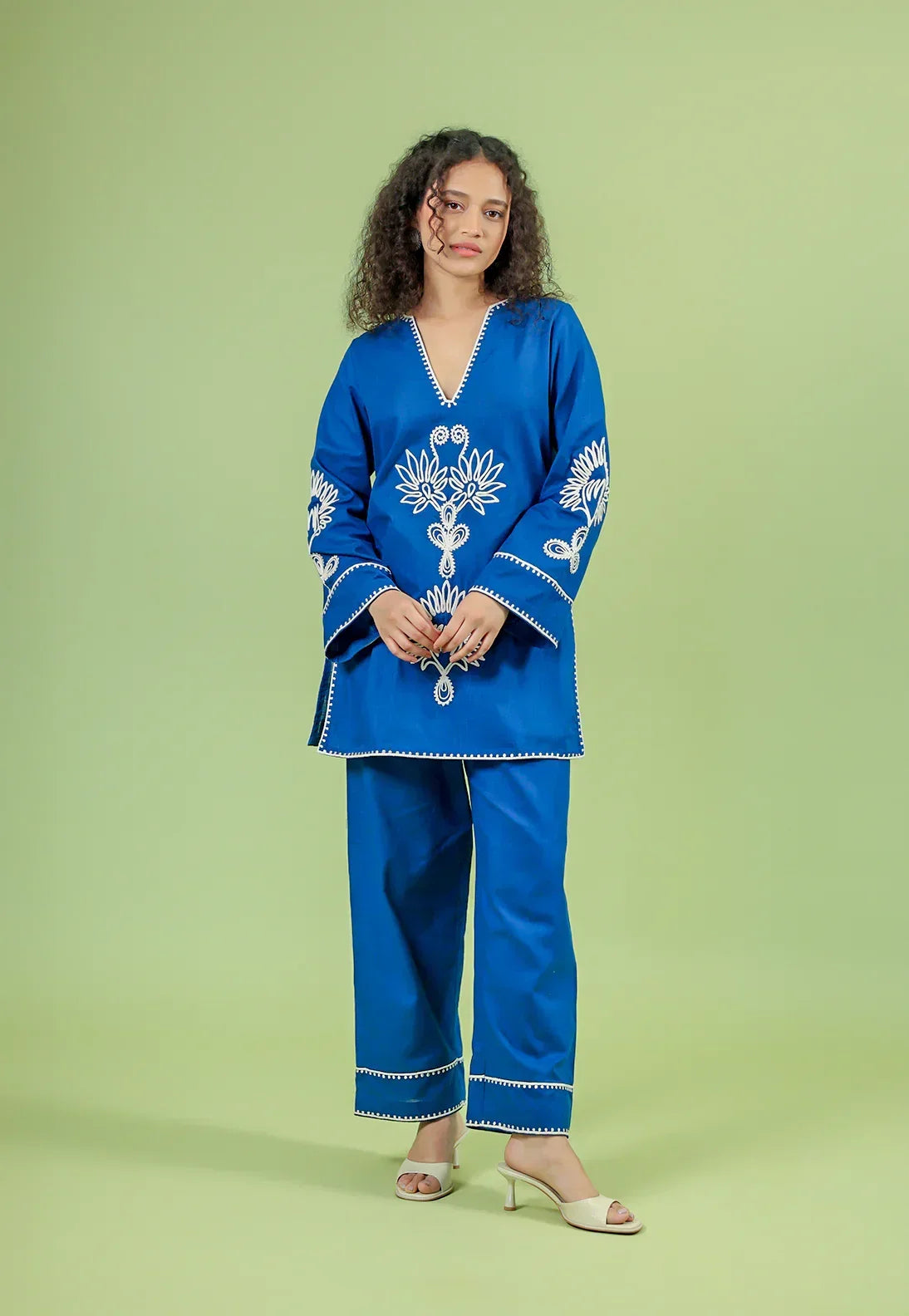 Alaya Blue Cotton Boxy Short Kurta Set