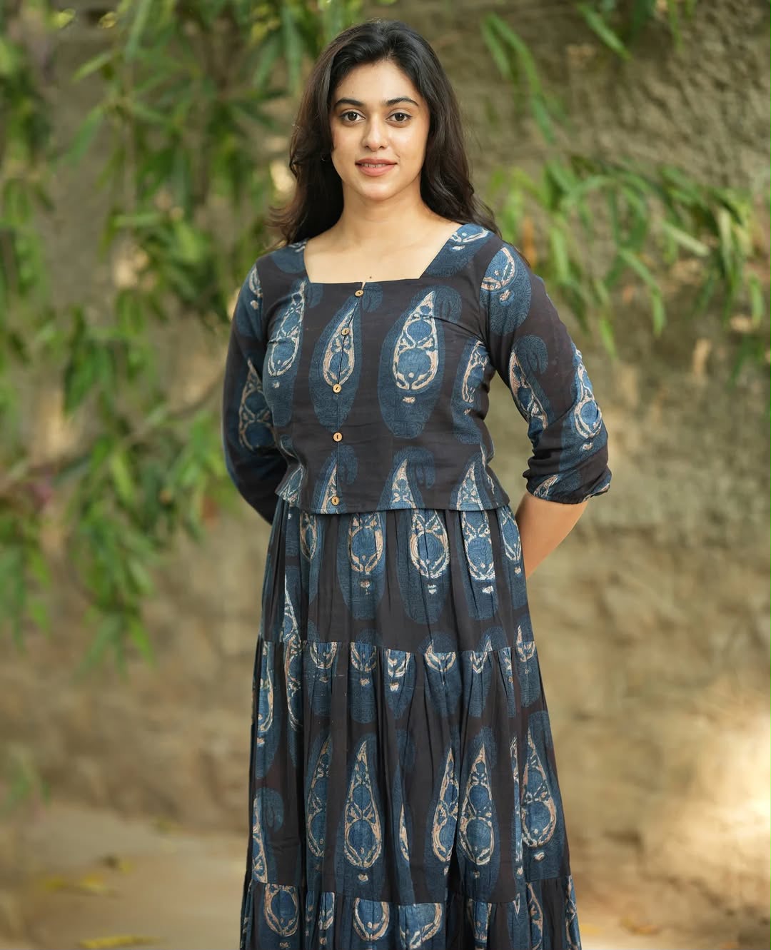 Black Paisley Printed Cotton Maxi Dress