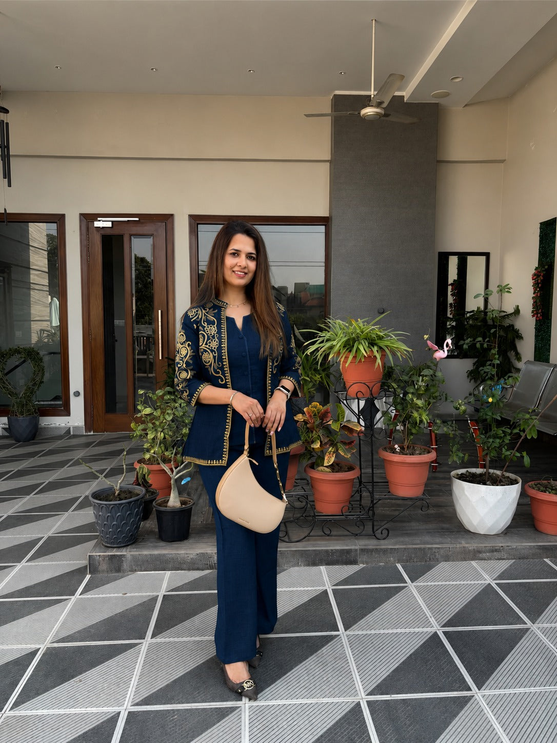Blue Embroidered Jacket Set