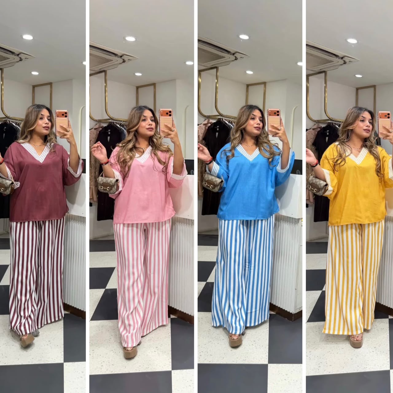 Women’s Pink Top and Striped Palazzo Co-ord Set