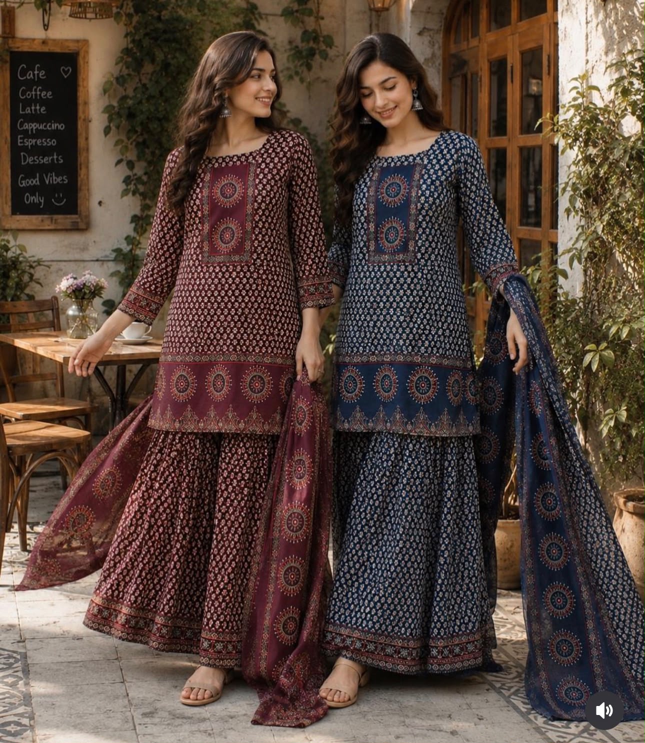 Elegant Blue Printed Kurta Palazzo Set with Dupatta