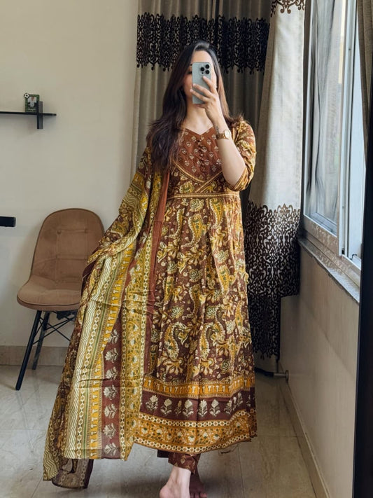 Elegant Yellow Printed Anarkali Suit Set