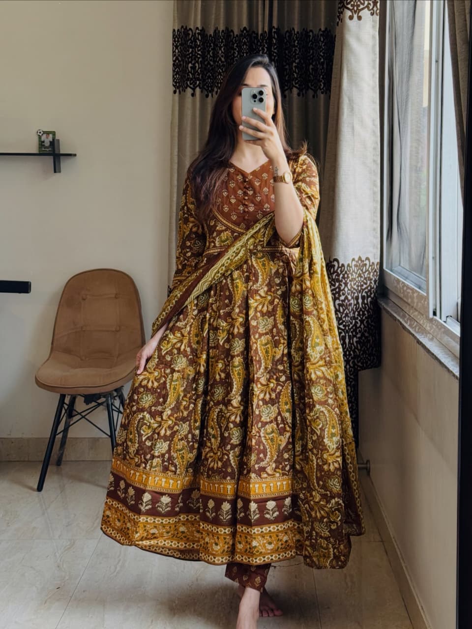 Elegant Yellow Printed Anarkali Suit Set