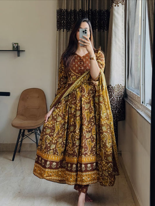 Elegant Yellow Printed Anarkali Suit Set